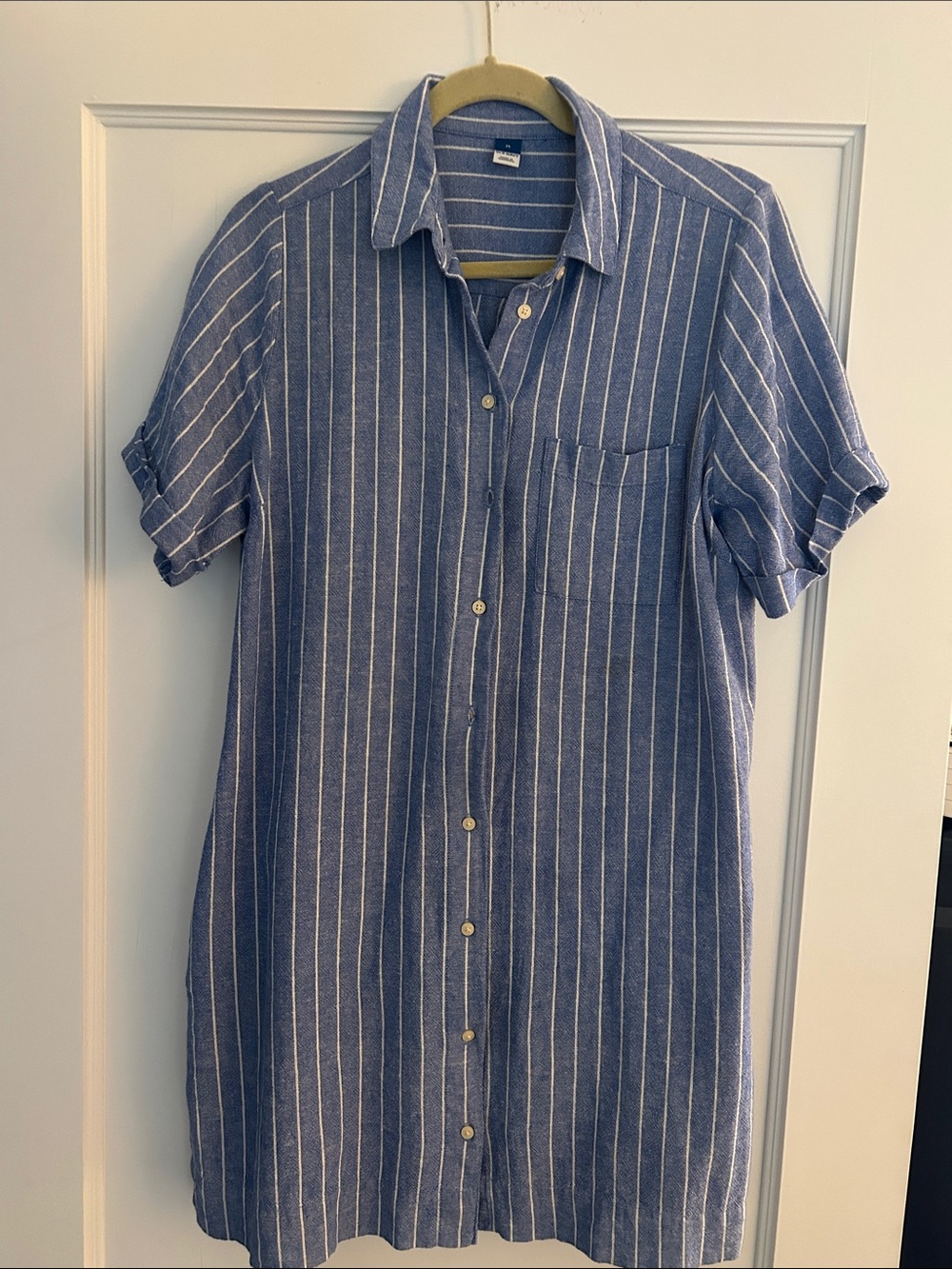Old Navy Blue and White Vertical Stripe Shirt Dress